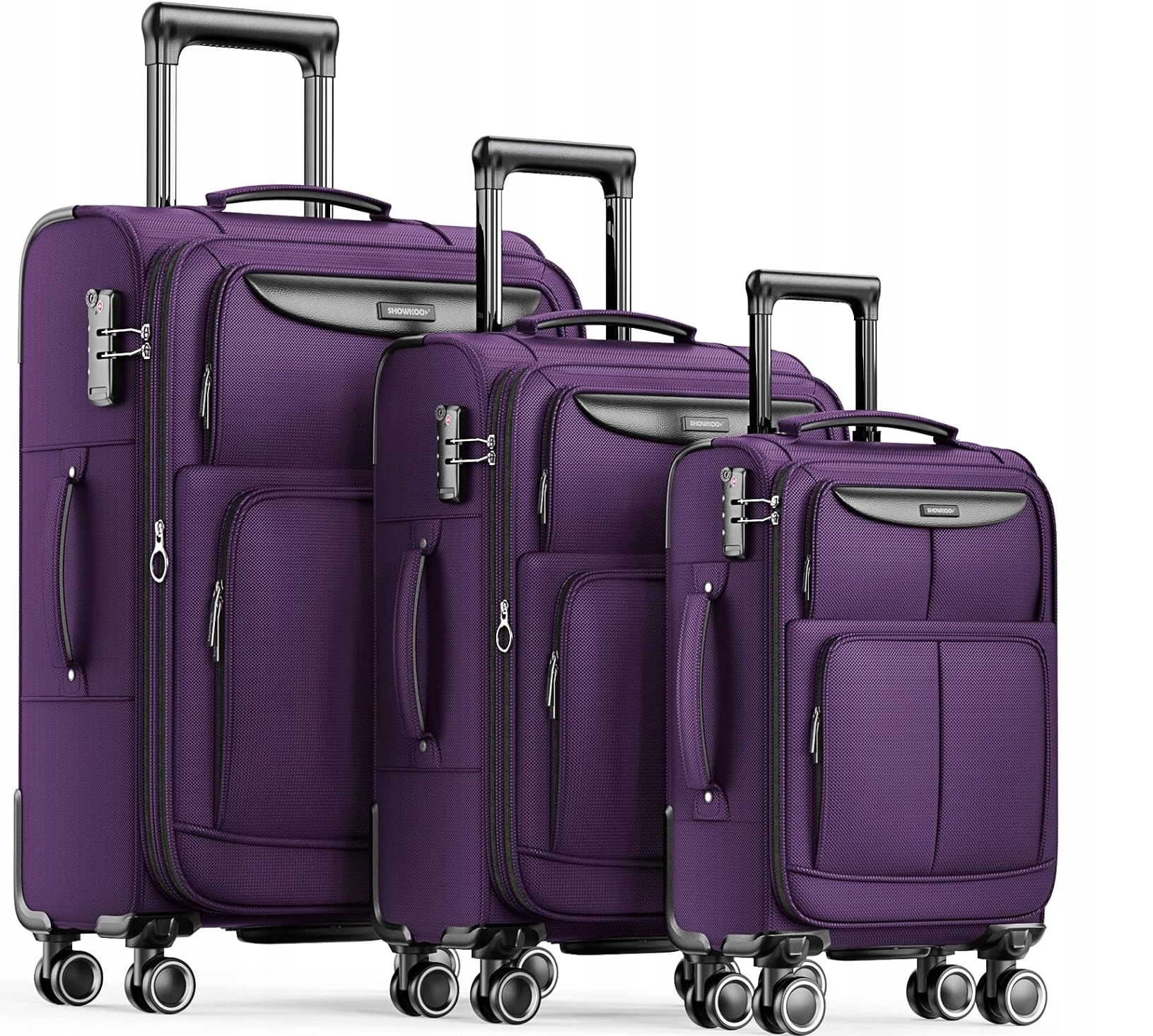 Showkoo sada 3 kufrů 20" 24" 28" fialová tkanina Oxford
