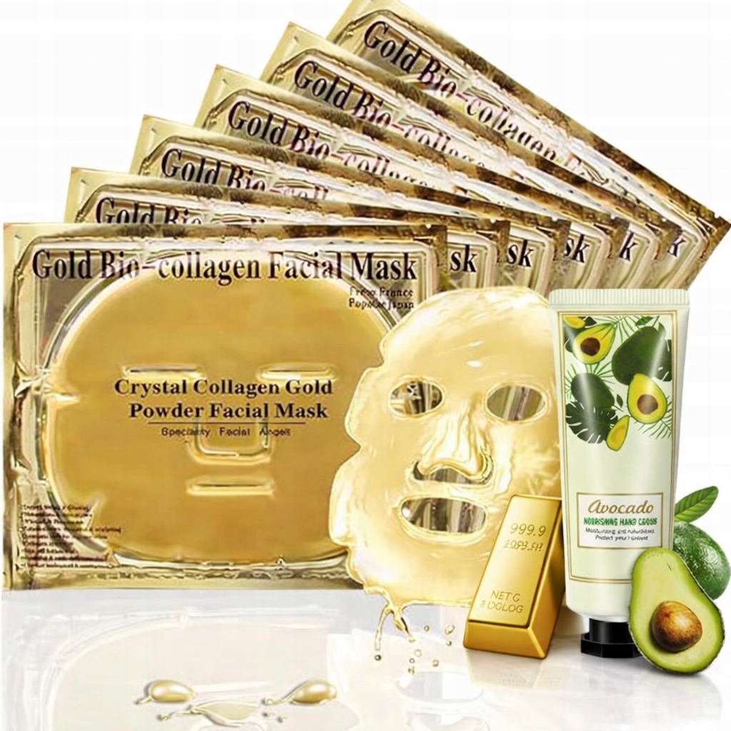 Maska na obličej, zlatá, hydratační vrásky, kolagen 6 Ks 24karátový zlatý krém