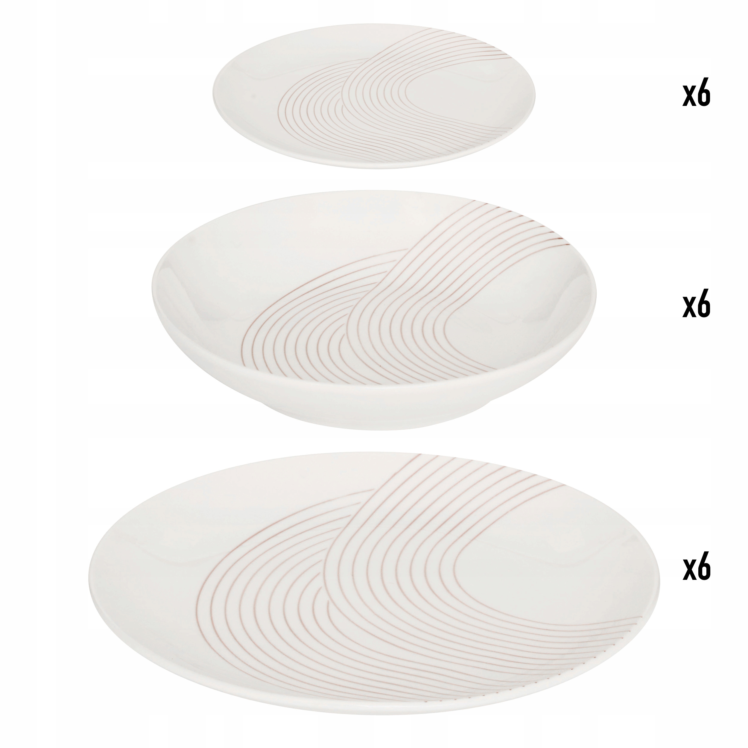 Porcelánová Jedálenská Súprava Pre 6 Osôb 18 Tanierov 3 Veľkosti Po 6 Kusov