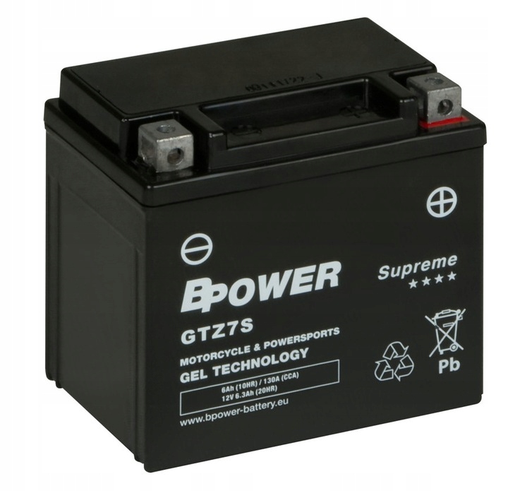 Akumulator motocyklowy BPower 6Ah 12V Gel prawy 130A GTZ7S
