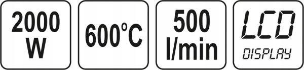 Horkovzdušná Pistole 2000W 70~600°C Akces. LCD Výška