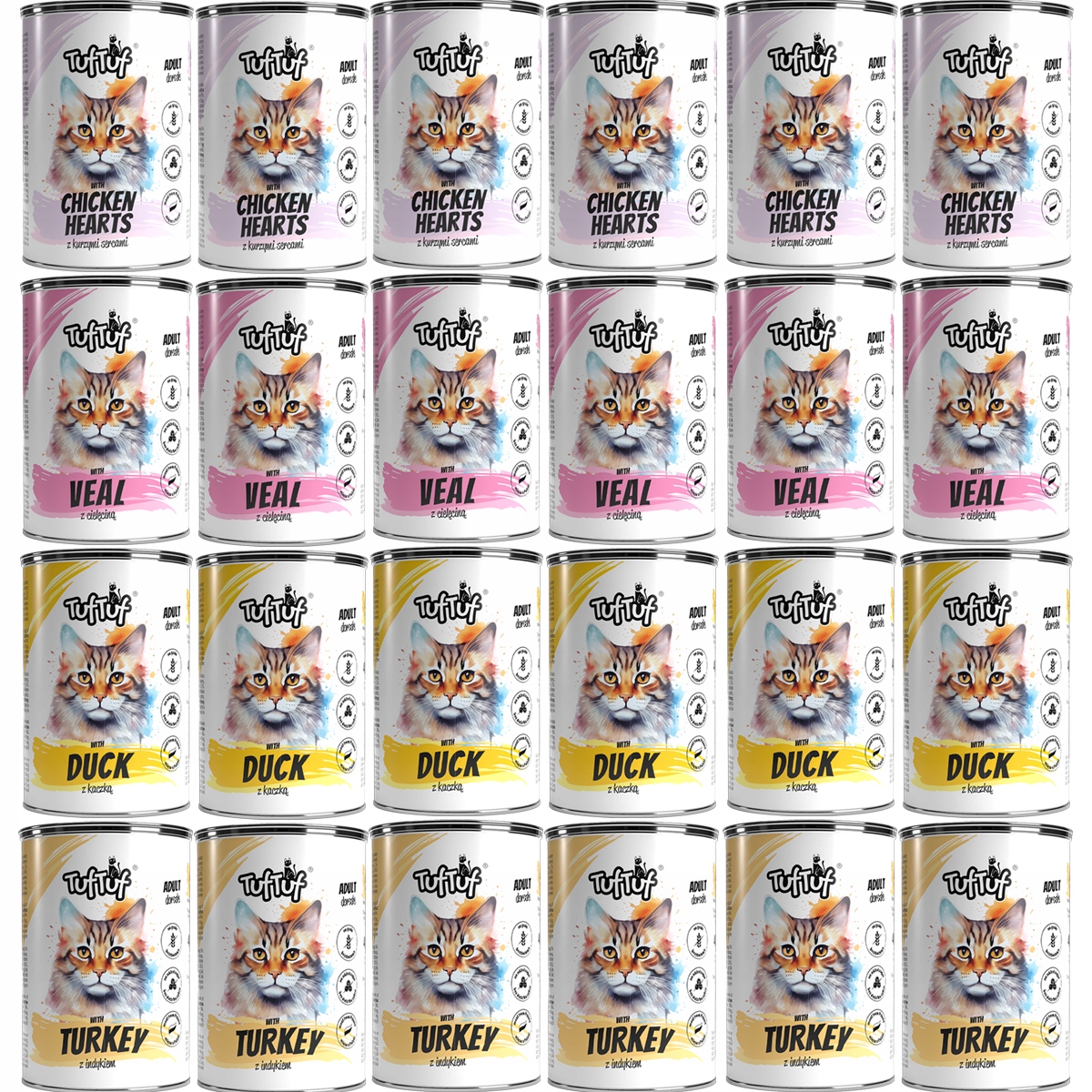 Levně Mokré Krmivo Pro Kočky TufTuf Plechovka mletá MIX Chutí Set 24x400g