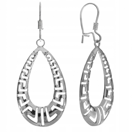

Srebrne Kolczyki Duże Owalne Wzór Grecki 925