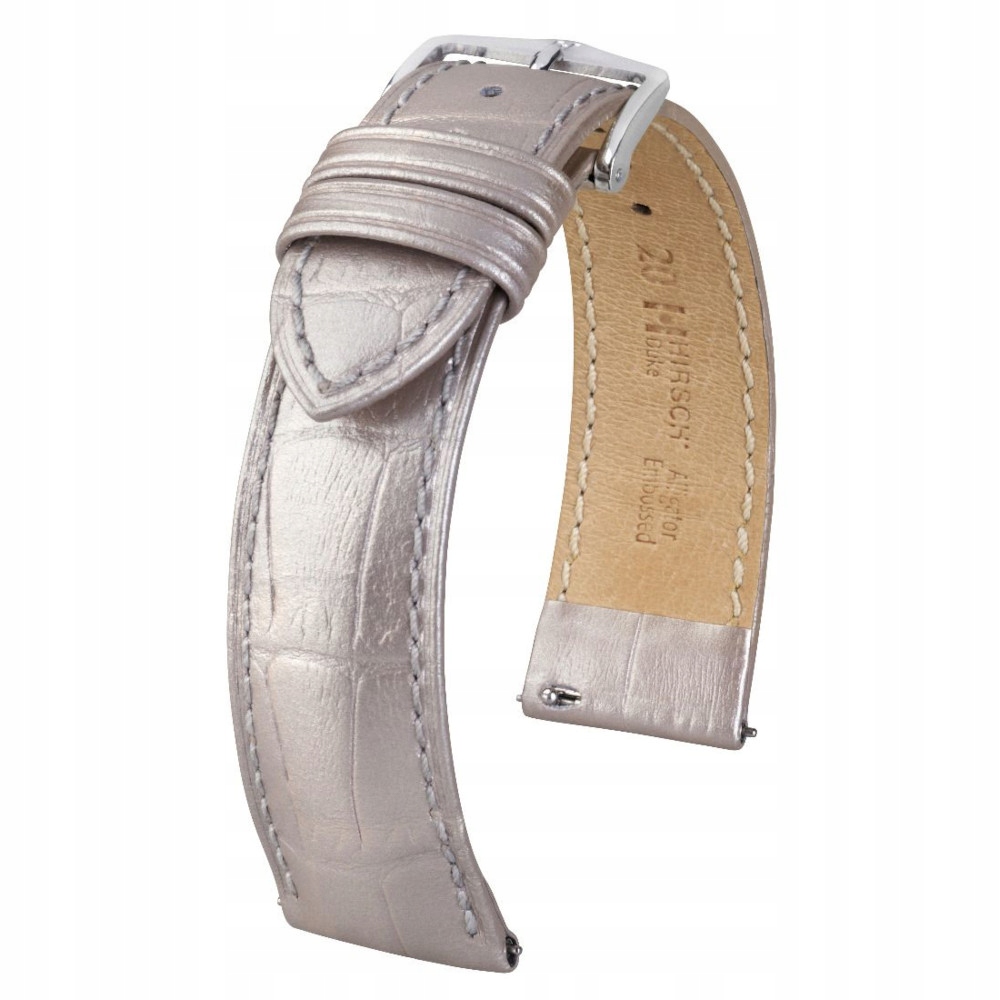 Stříbrný kožený opasek 18 mm Hirsch Duke Metallic M