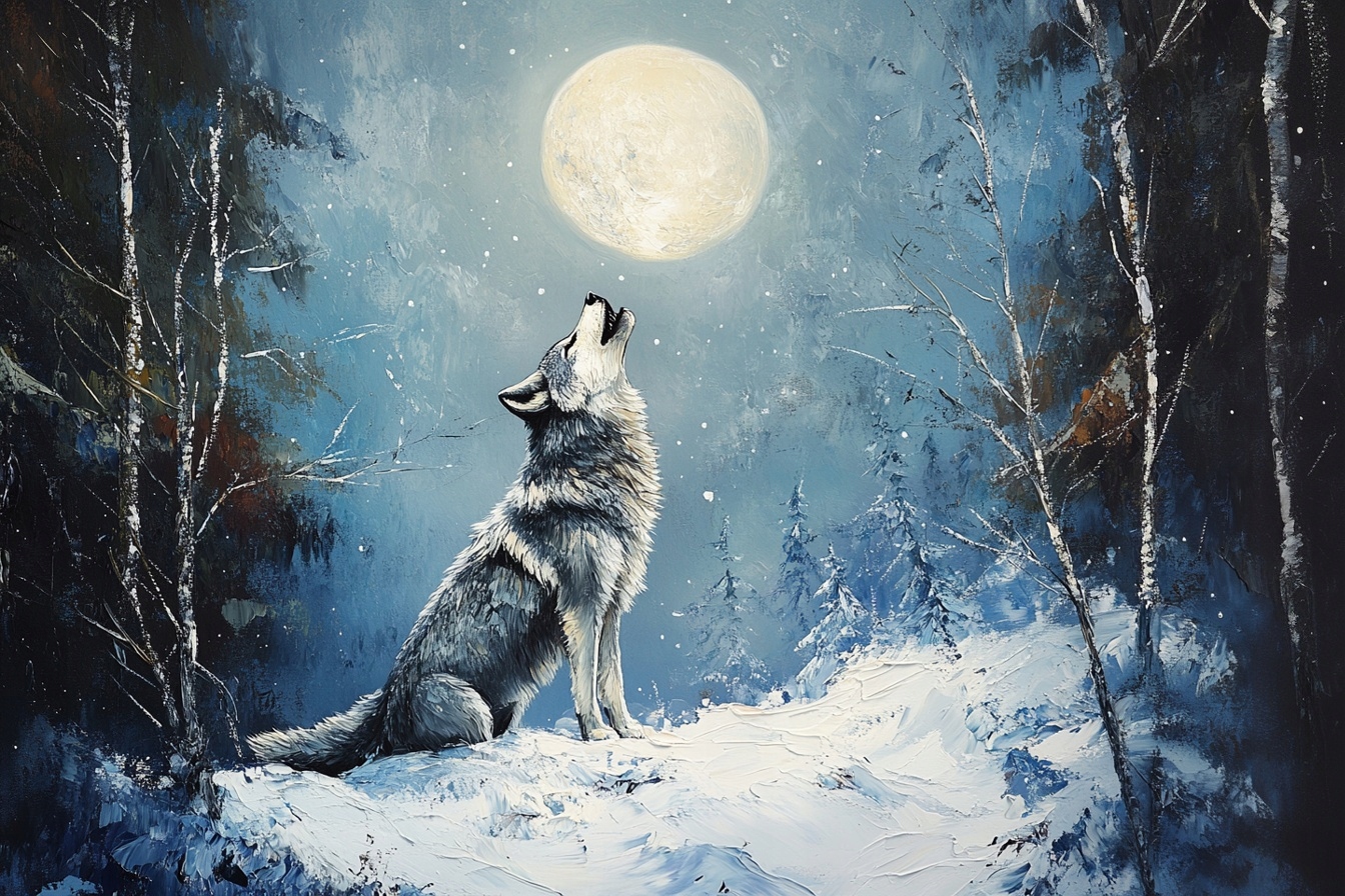Obraz Na Plátně Canvas Noc Měsíc Les Zima Sníh Vlk Příroda Fauna 120x80