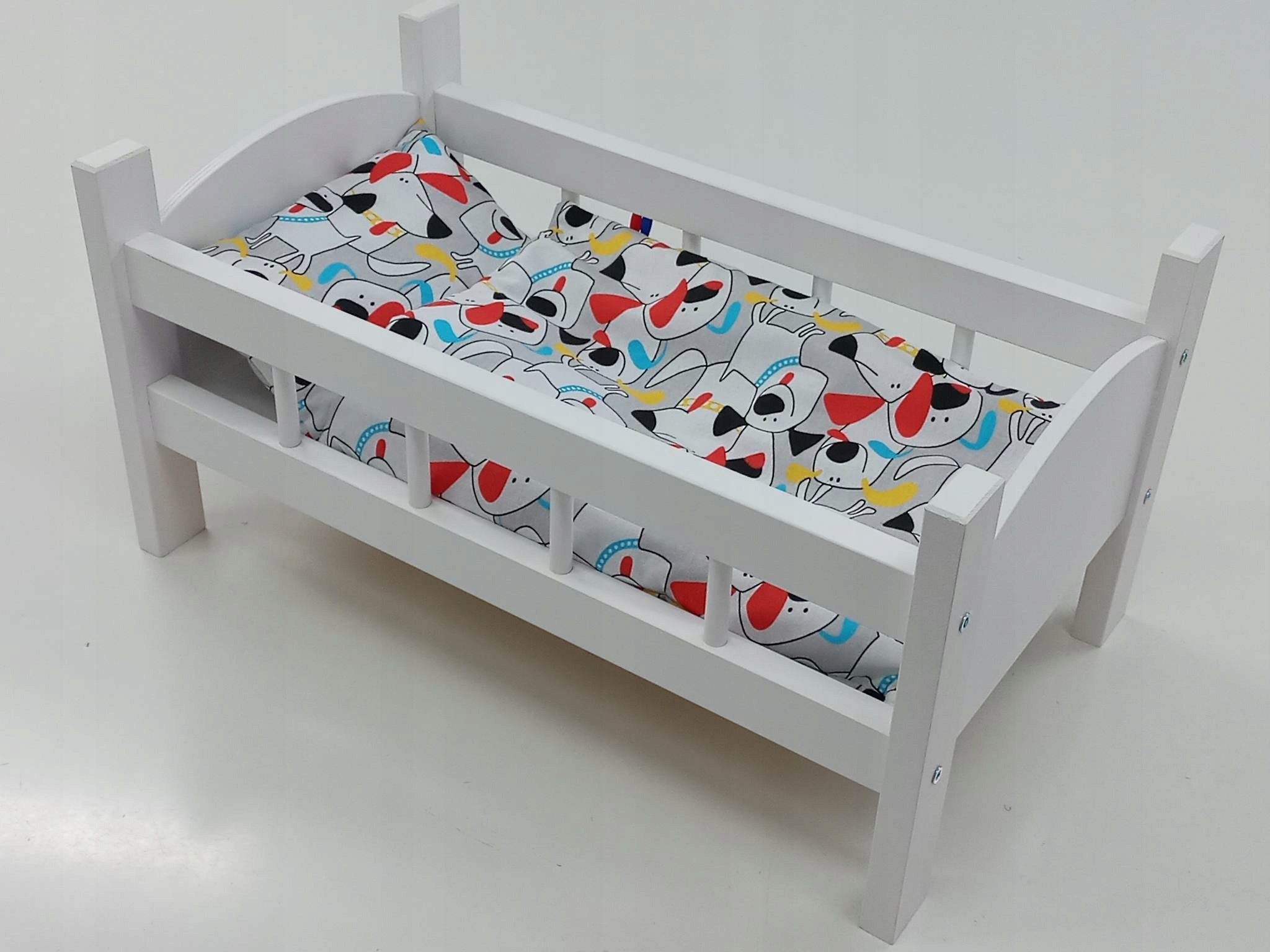 ŁÓŻECZKO DREWNIANE BIAŁE dla lalek + POŚCIEL