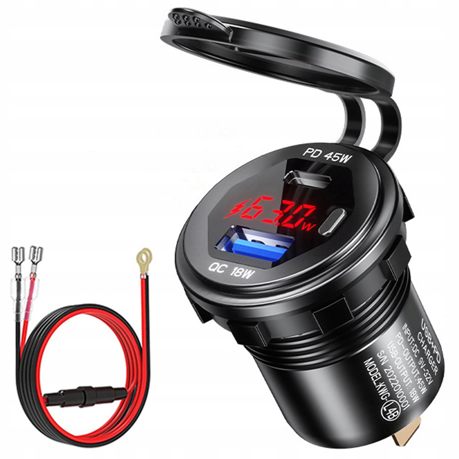 Ładowarka samochodowa Freedconn wodoodporna 2x Usb QC3.0 45W z woltomierzem