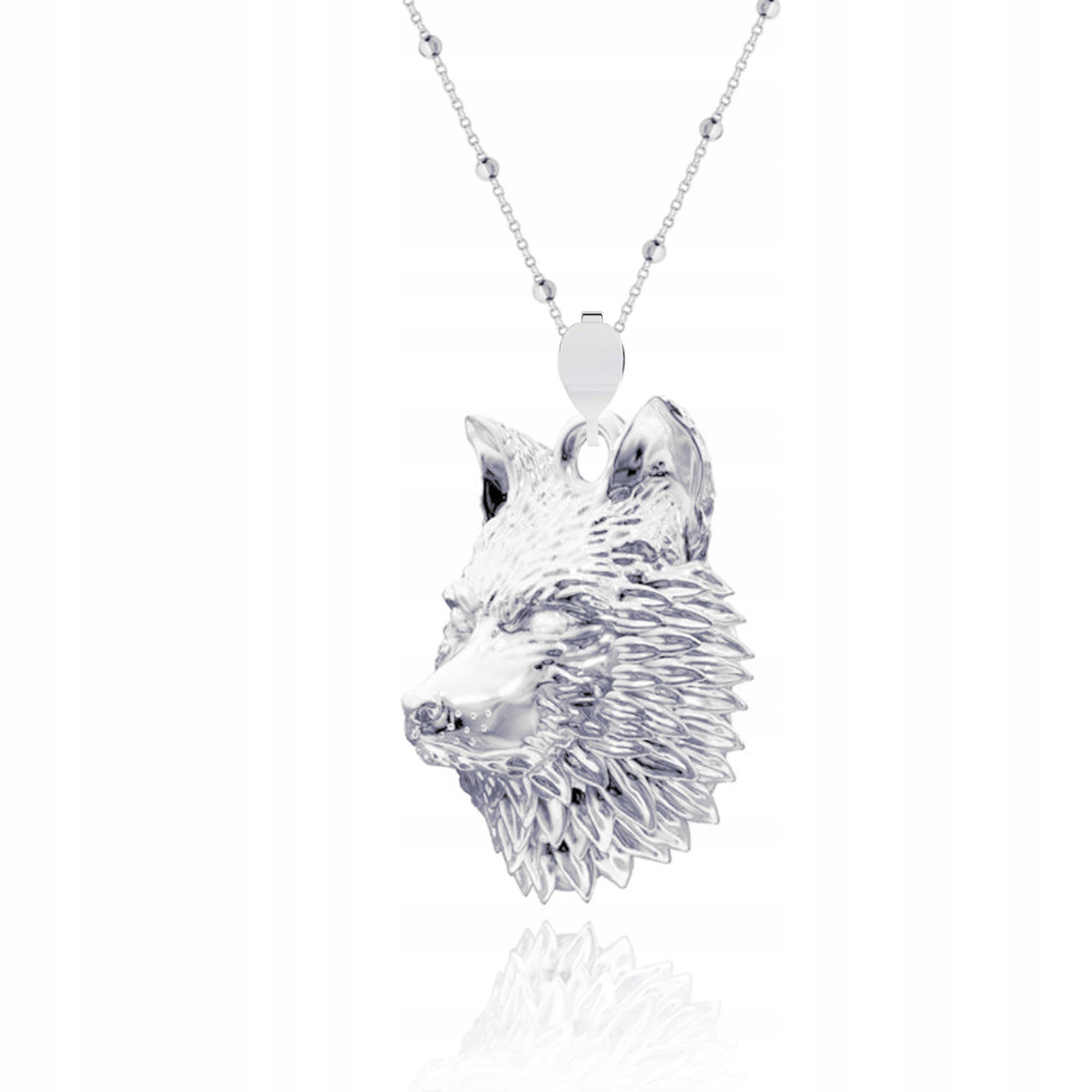 Vlk Hlava Vlka 3D Stříbrný kuličkový náhrdelník Stříbro ryzost 925