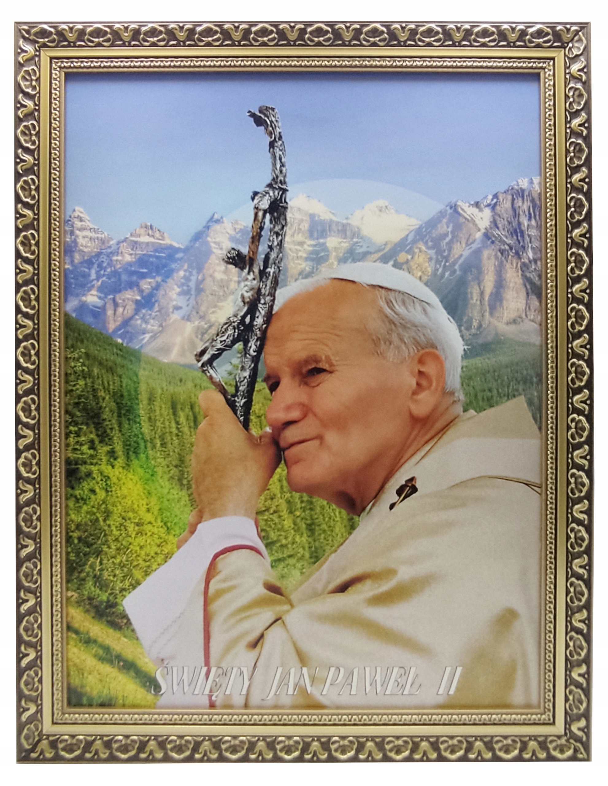 Papież Jan Paweł II Święty Obrazek W Złotej Ramie