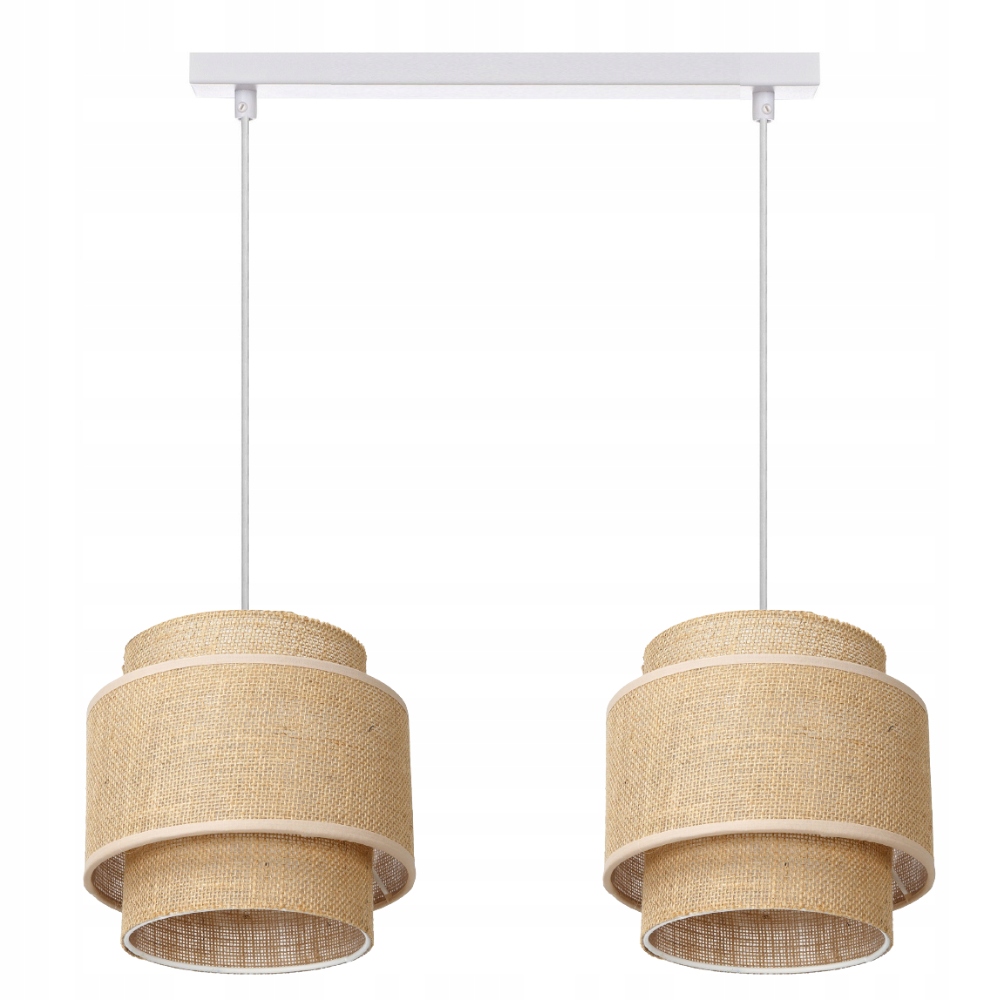 Etno Boho Závěsná Lampa Jutová Lišta Dvojitá