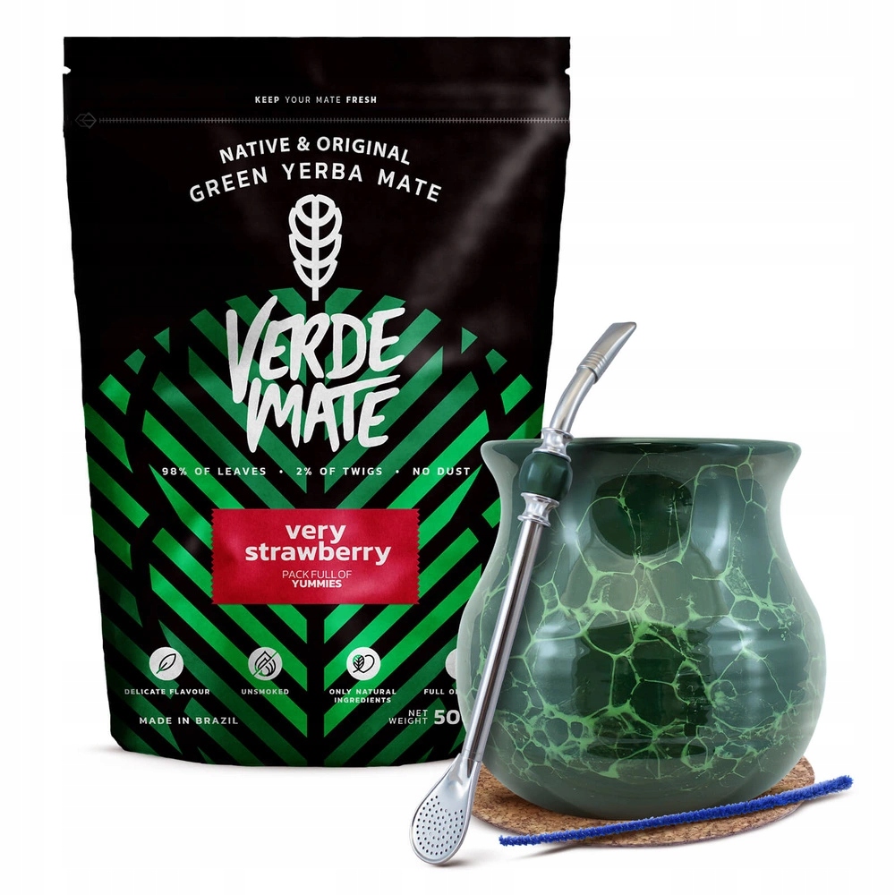 Levně Sada Yerba Mate Verde Mate Very Strawberry Matero Marble Bombilla
