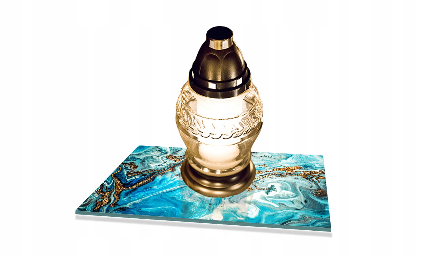 Podstawka na CMENTARZ ze wzorem na ZNICZE KWIATY szkło HARTOWANE 30x22cm