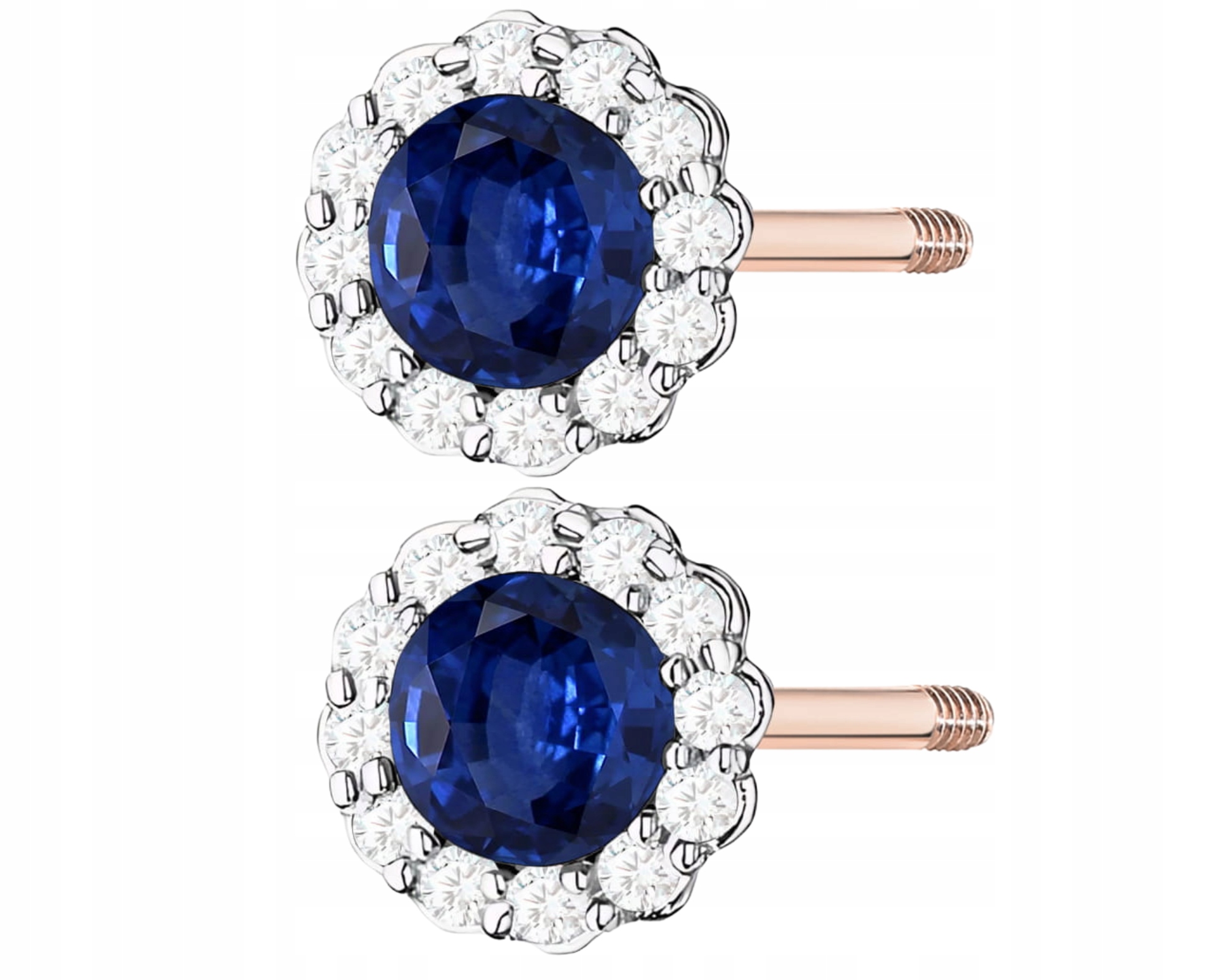 Růžové zlato Náušnice Granátové safíry a diamanty na šroubovací tyčince