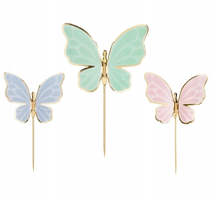 TOPPER Pikery na Tort Babeczki MOTYLKI Różowe Niebieskie Zielone 9 sztuk Marka Party Deco