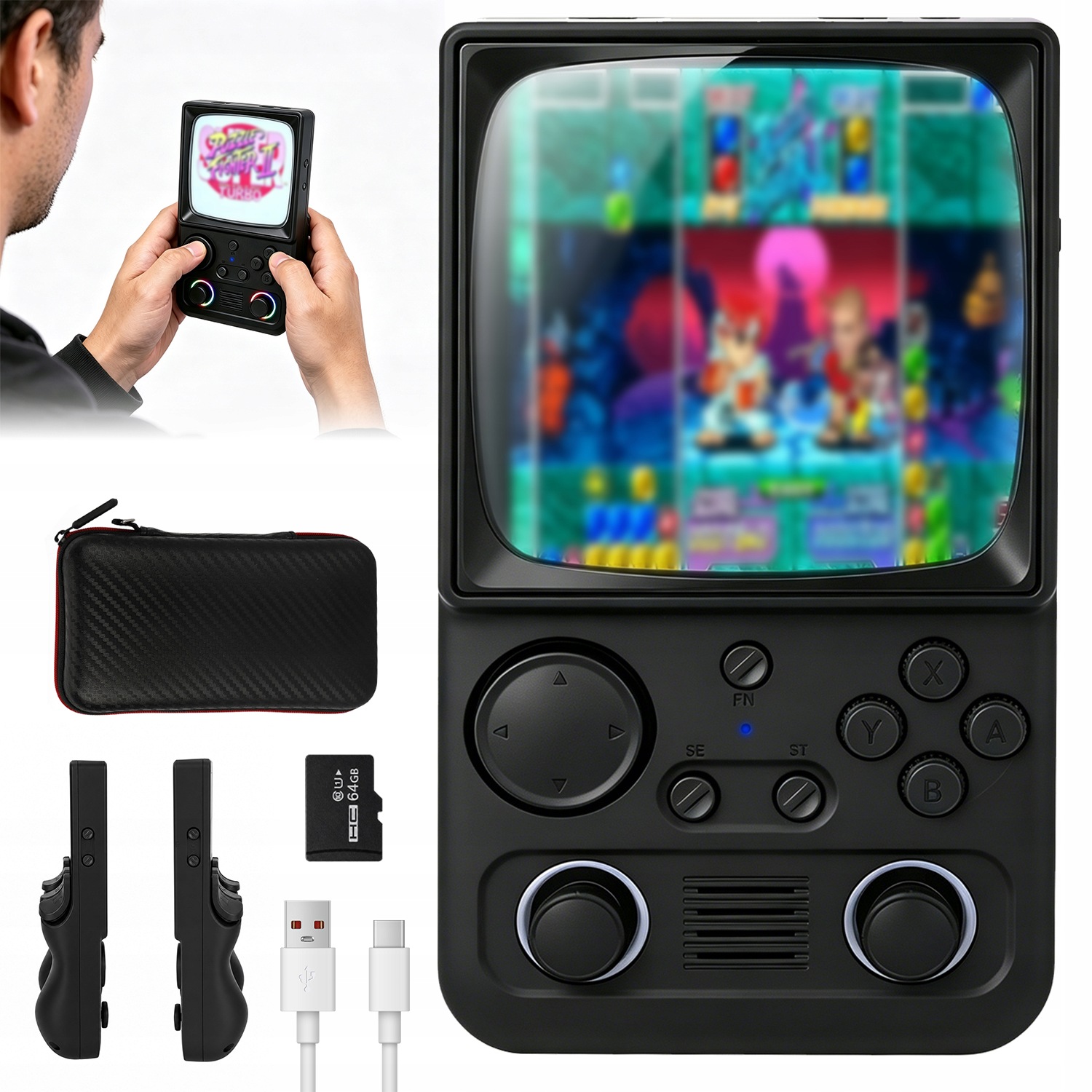 Konsola Do Gier Retro Przenośna 4.0″ Ips 64 Gb Z Rgb I Joystickiem Do Gier