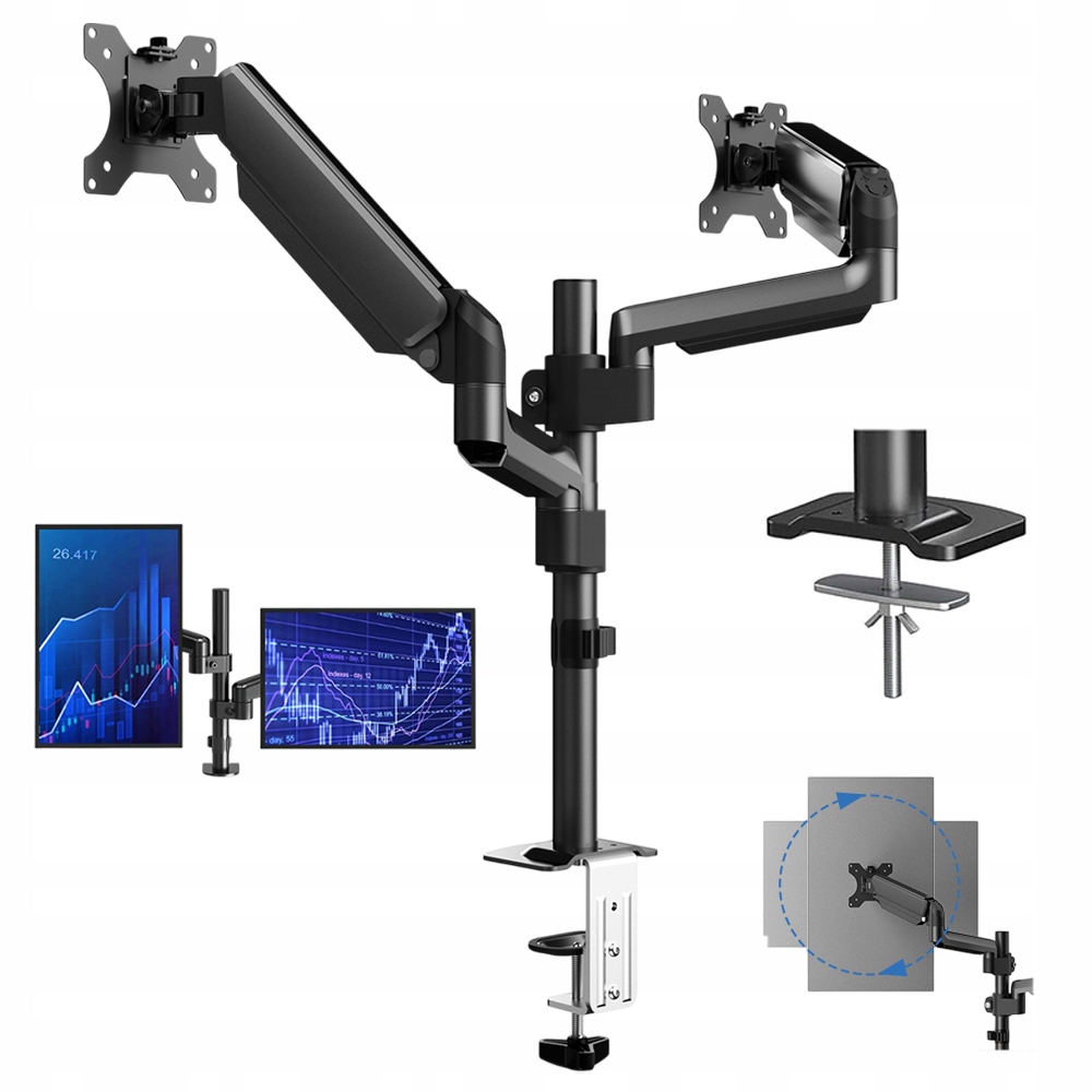Robustní Stolní Držák pro Dva Monitory 13"-32" Nastavitelný Otočný 360°
