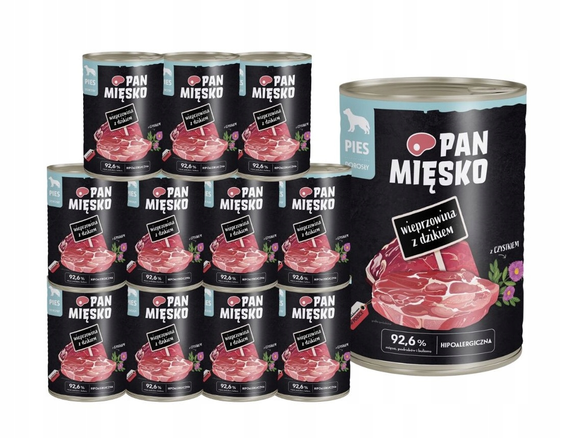 Levně Pan Mięsko Krmivo mokré pro psa Vepřové s divočákem 12x400g