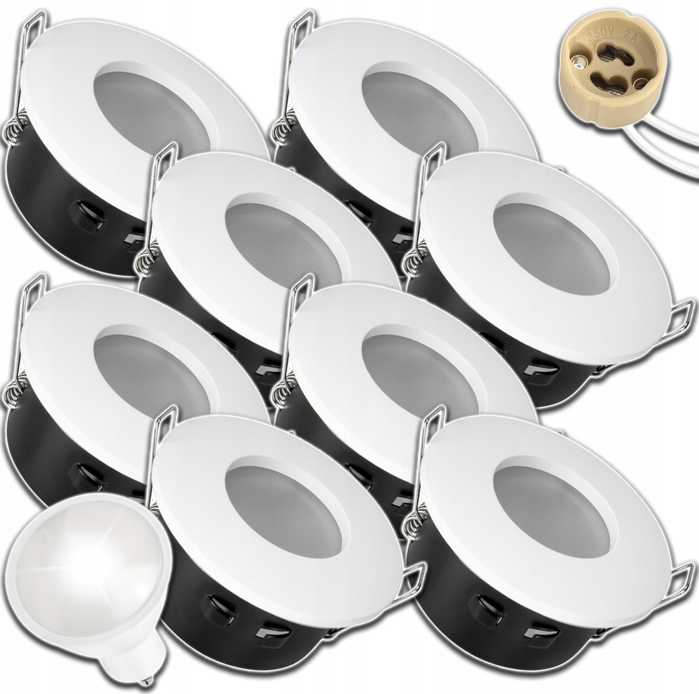 8 x Kulatá Bílá Venkovní Hermetická Objímka Vodotěsná IP64 Žárovka