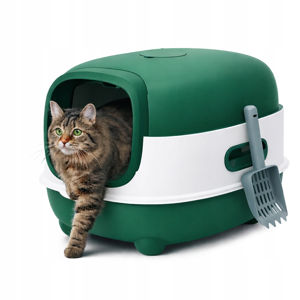 Levně Toaleta pro kočky Velká 54 cm Uv Uzavřená toaleta zelená Lopatka HT01