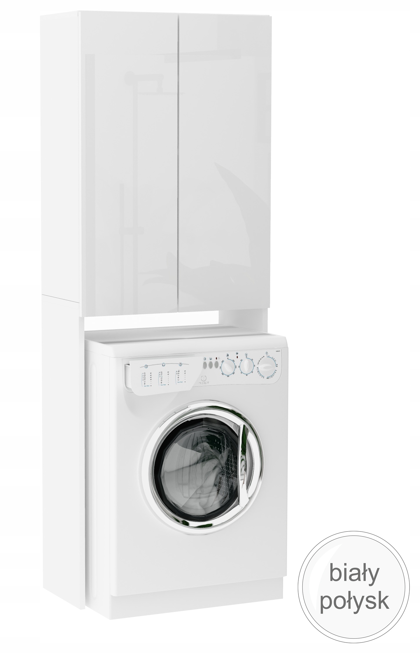 Praktyczna Szafka nad pralkę BIAŁY POŁYSK Głębokość mebla 30 cm