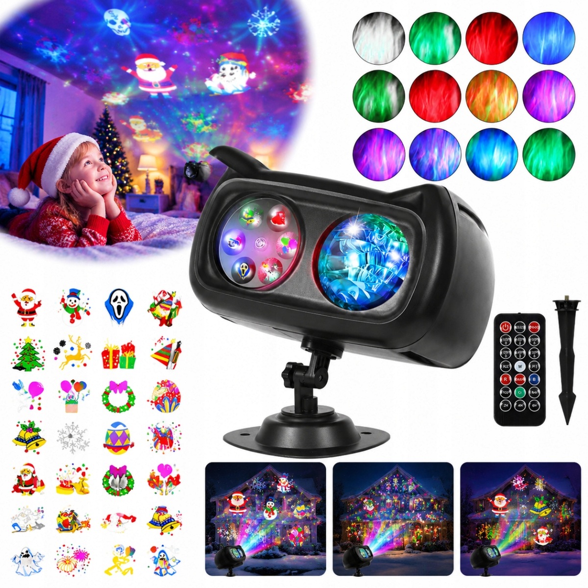 Projektor Ogrodowy Aurora Rgbw 72 12 Slajdów Led Wodoodporny IP65
