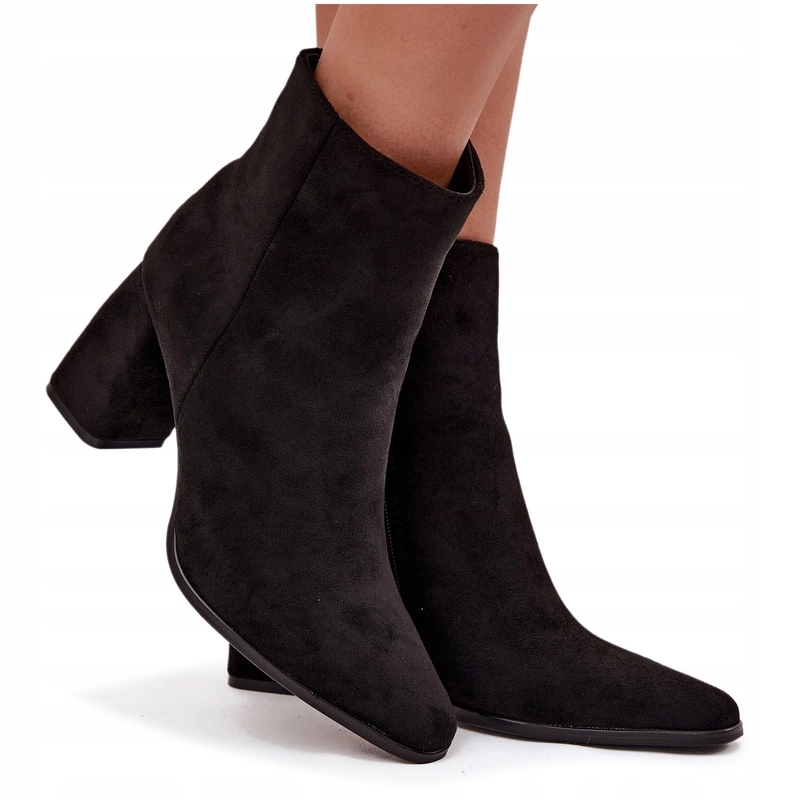 Dámské Kotníkové Boty Eko Semišové Podpatek Sloupek Na Zip Černé 39