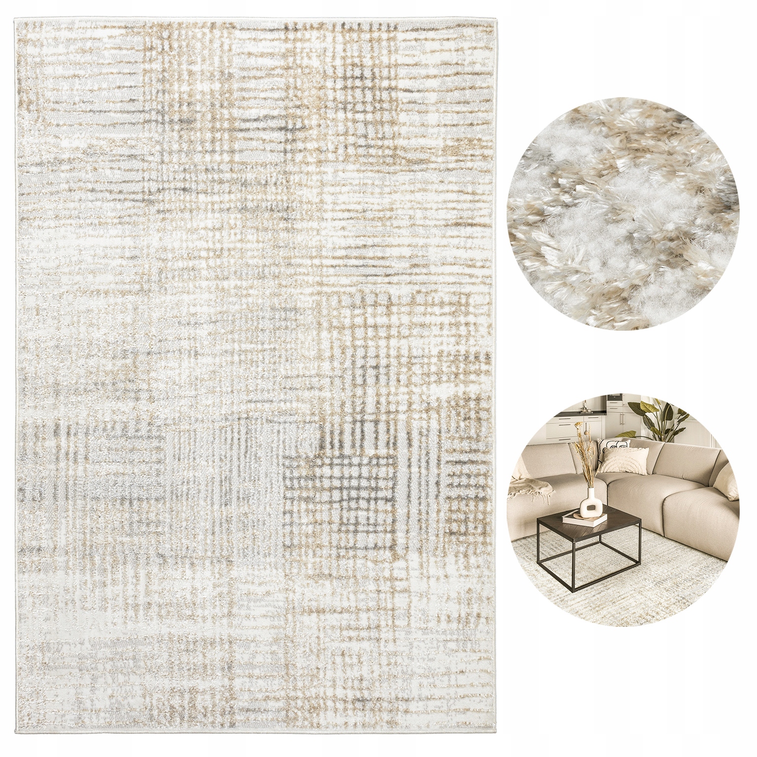 Koberec do obývacího pokoje 120x170 cm Moderní Glamour Měkký Módní Prostírání Béžová