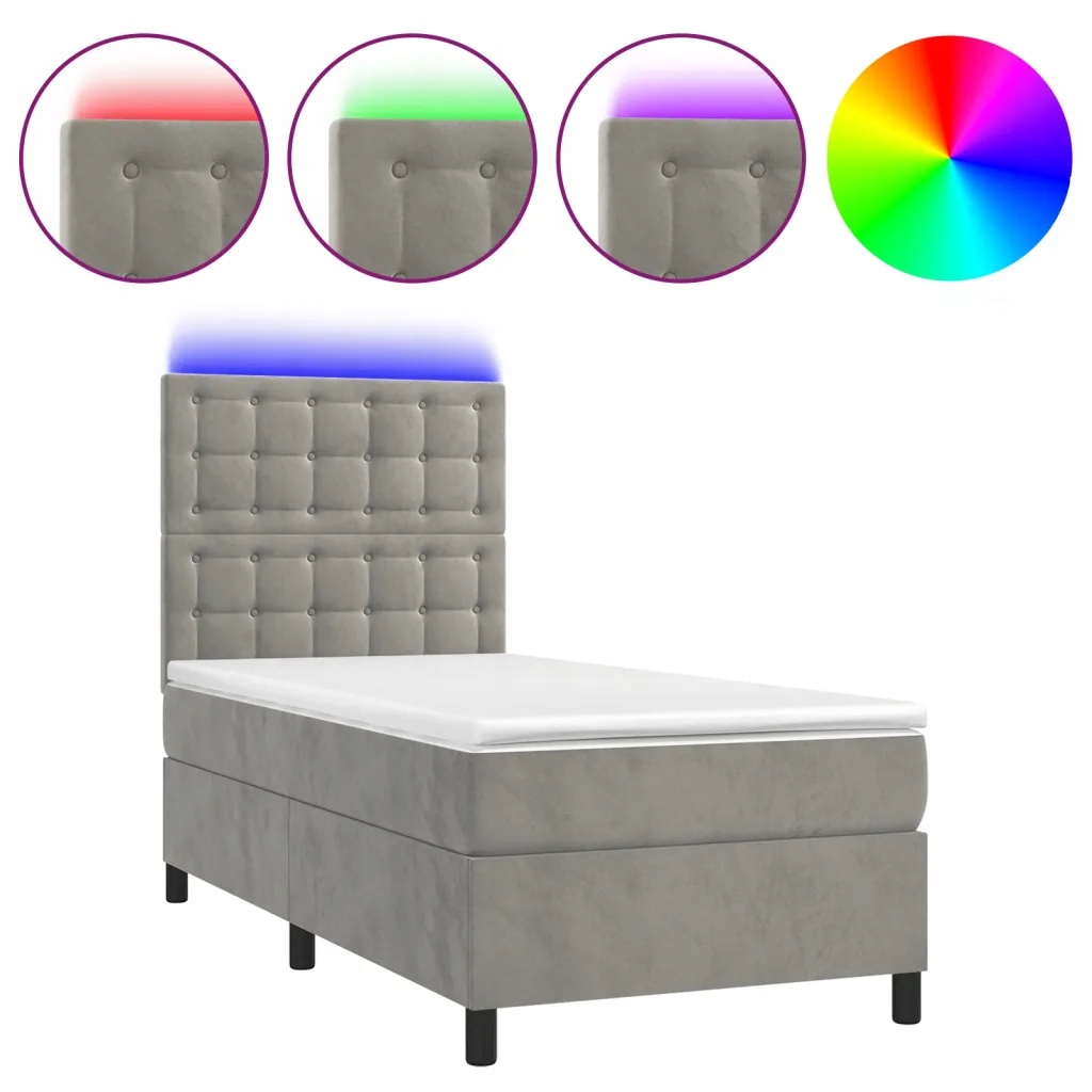 Kontinentální postel s matrací a Led, šedá 90x20