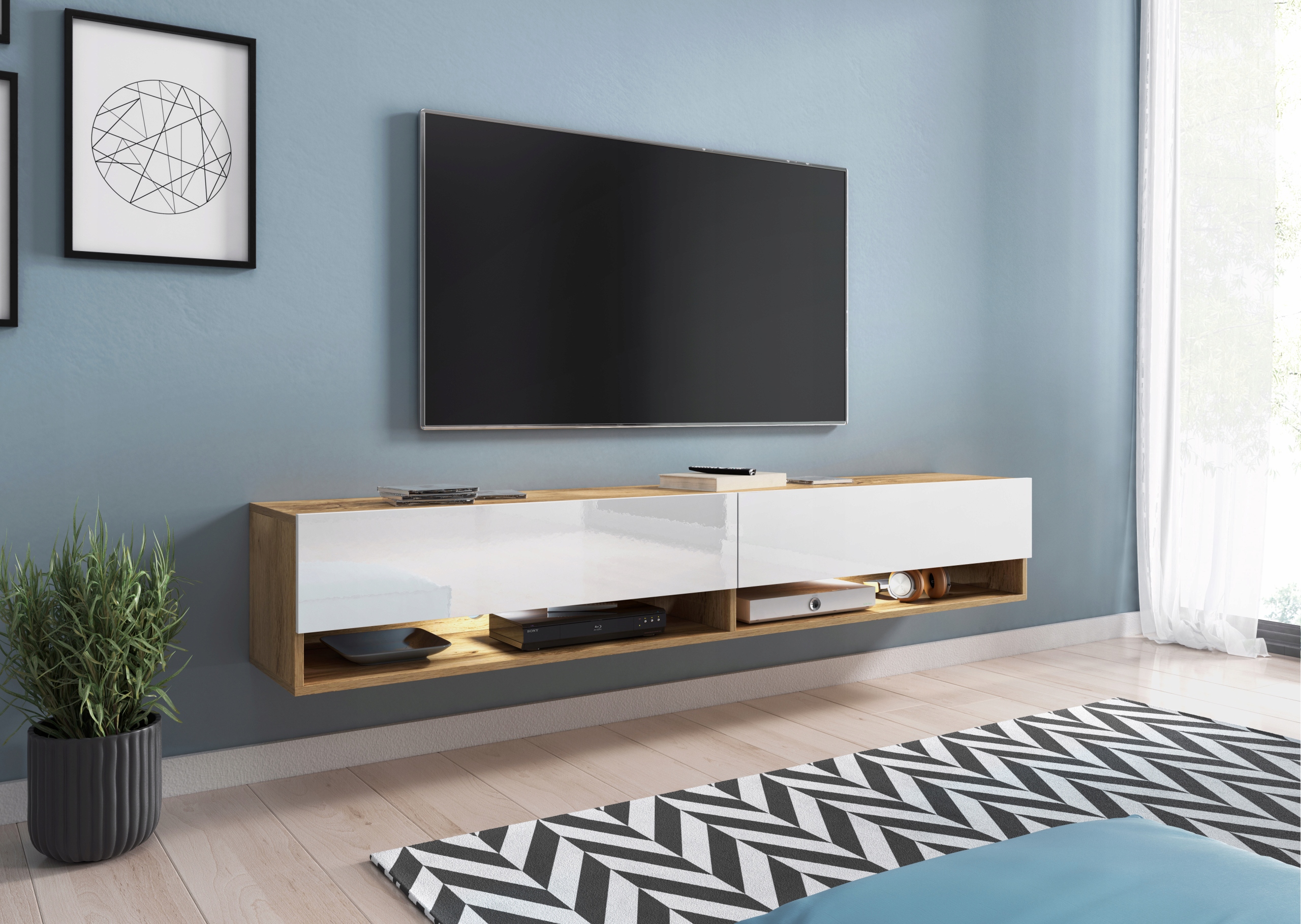 Szafka RTV Lowboard A 180cm CZARNY Głębokość mebla 31 cm