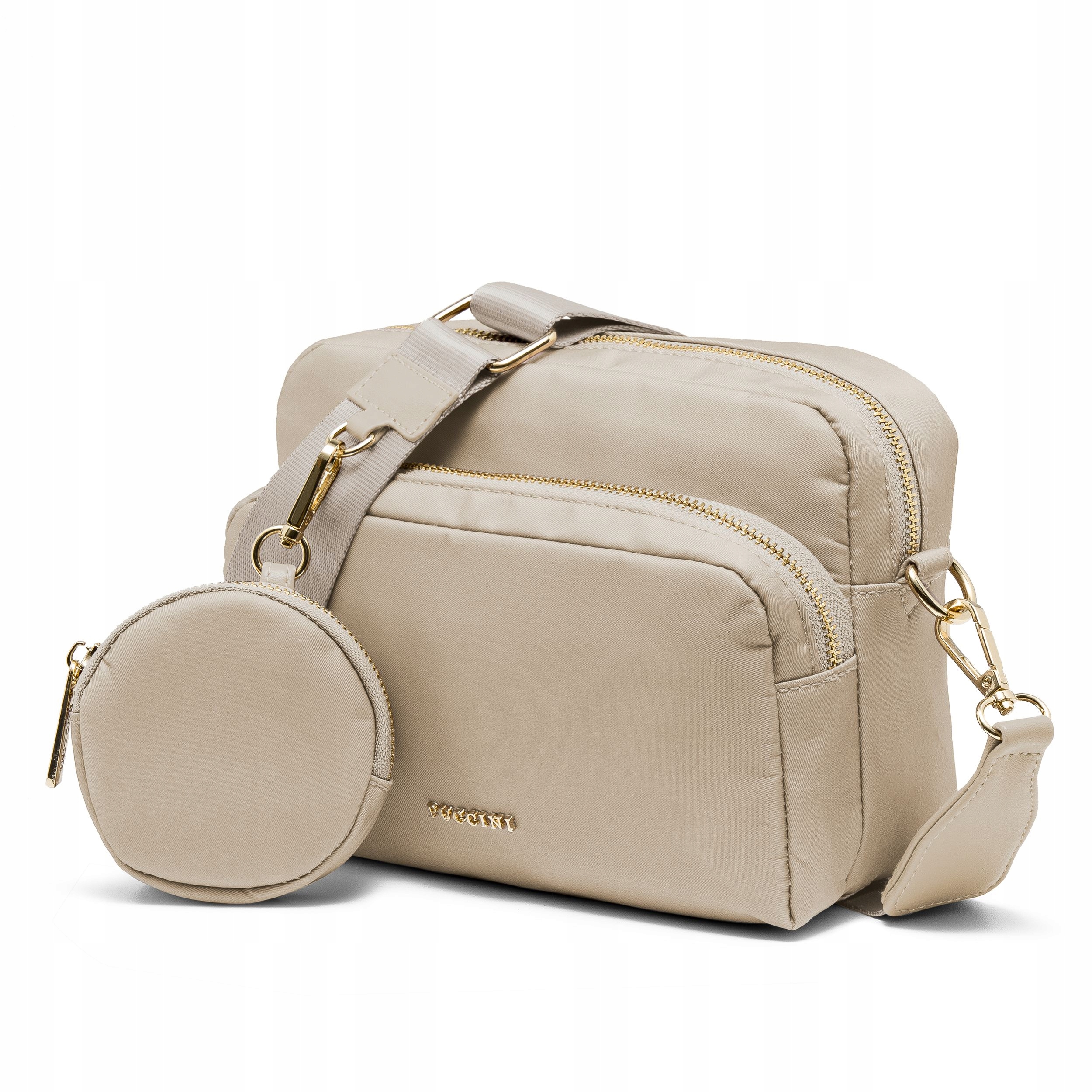 Torebka Damska Miejska z Saszetką Beżowa Na Szerokim Pasku Puccini TM248-6A