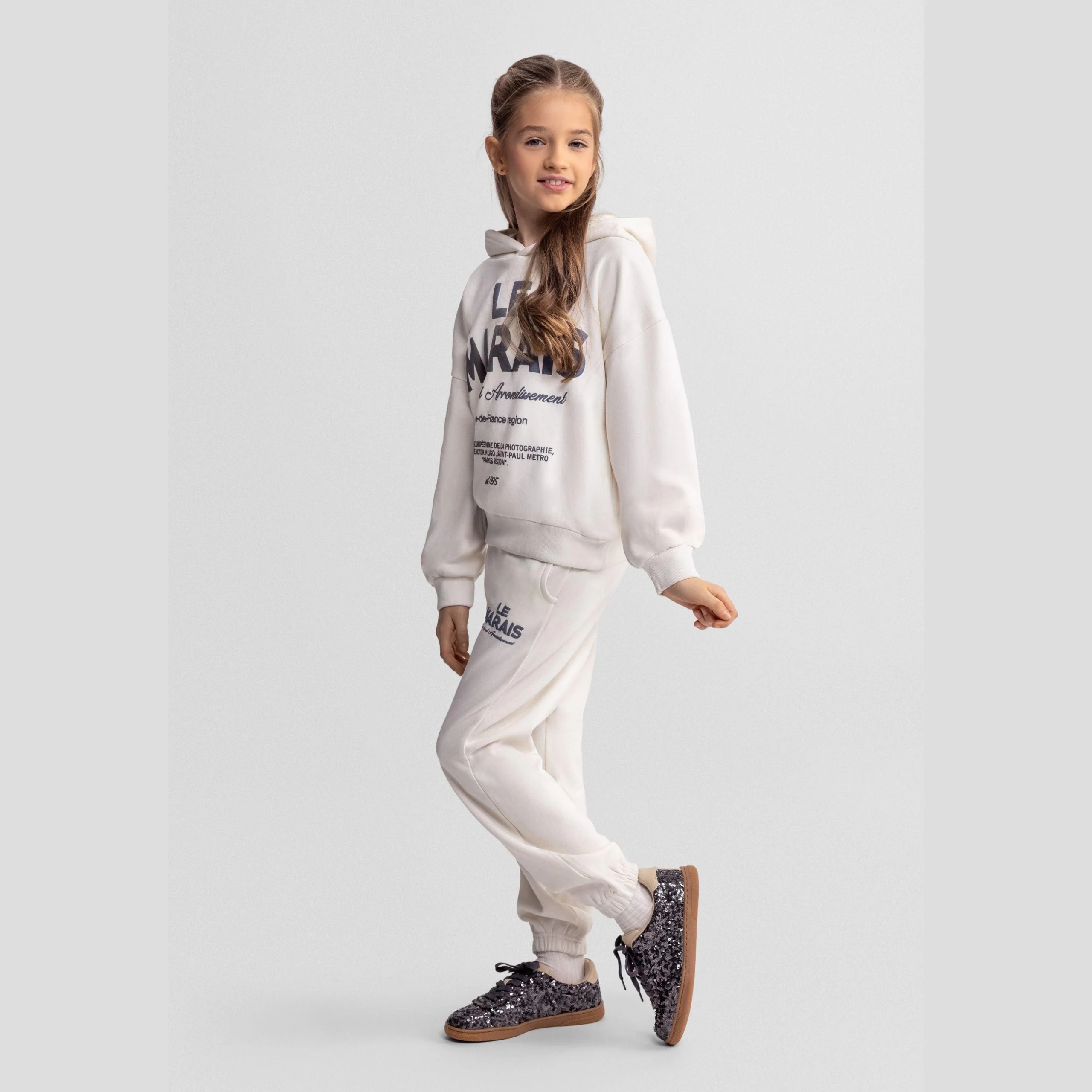 Dziewczęcy dres bluza z kapturem i spodnie kremowy Minoti R 164