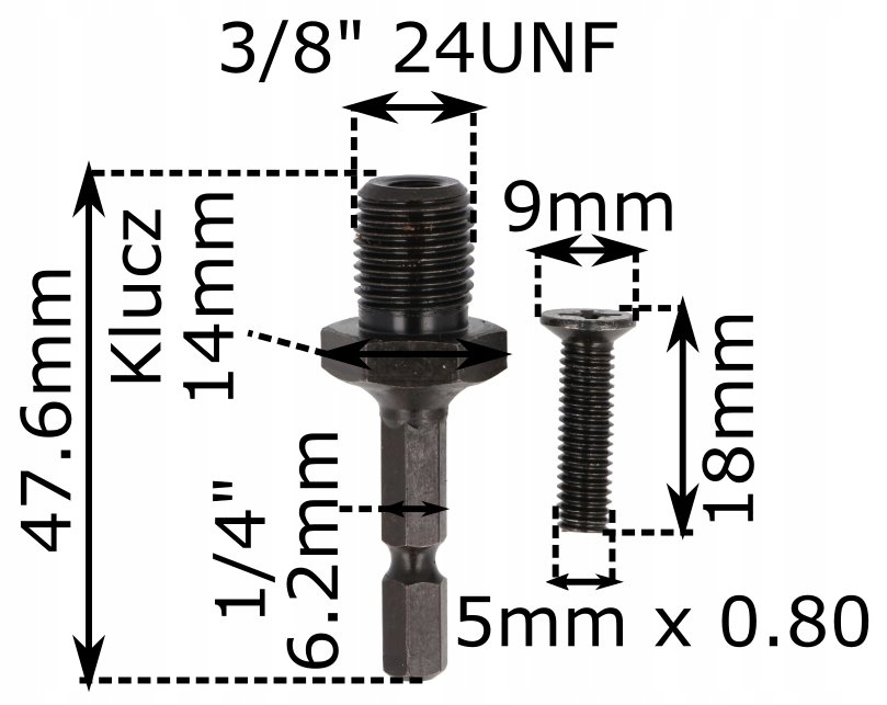 Adapter wkrętarki 1/4 na 3/8 gwint przelotka Marka LSP