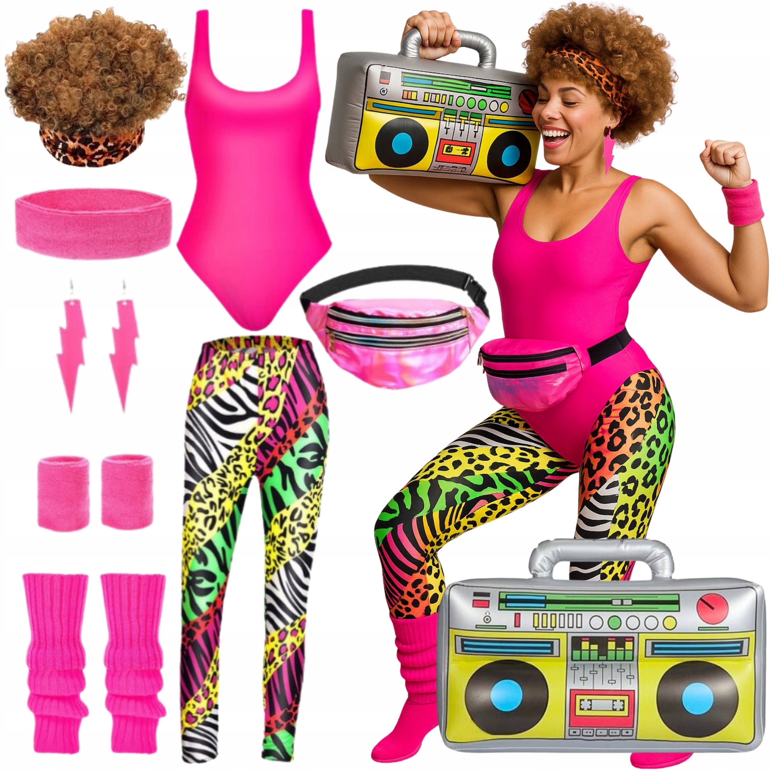 Kostým Převlek Disco Neon Léta 80 90 Set Retro Body Legíny 10V1 L XL