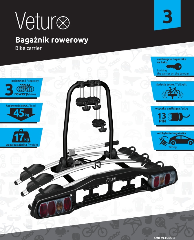 PLATFORMA ROWEROWA NA HAK 3 ROWERY UCHYLNA Model VETURO 3