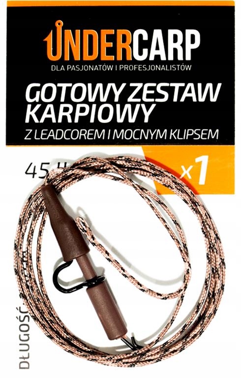 UnderCarp Gotowy zestaw karpiowy z leadcorem i mocnym klipsem 100cm Brązowy