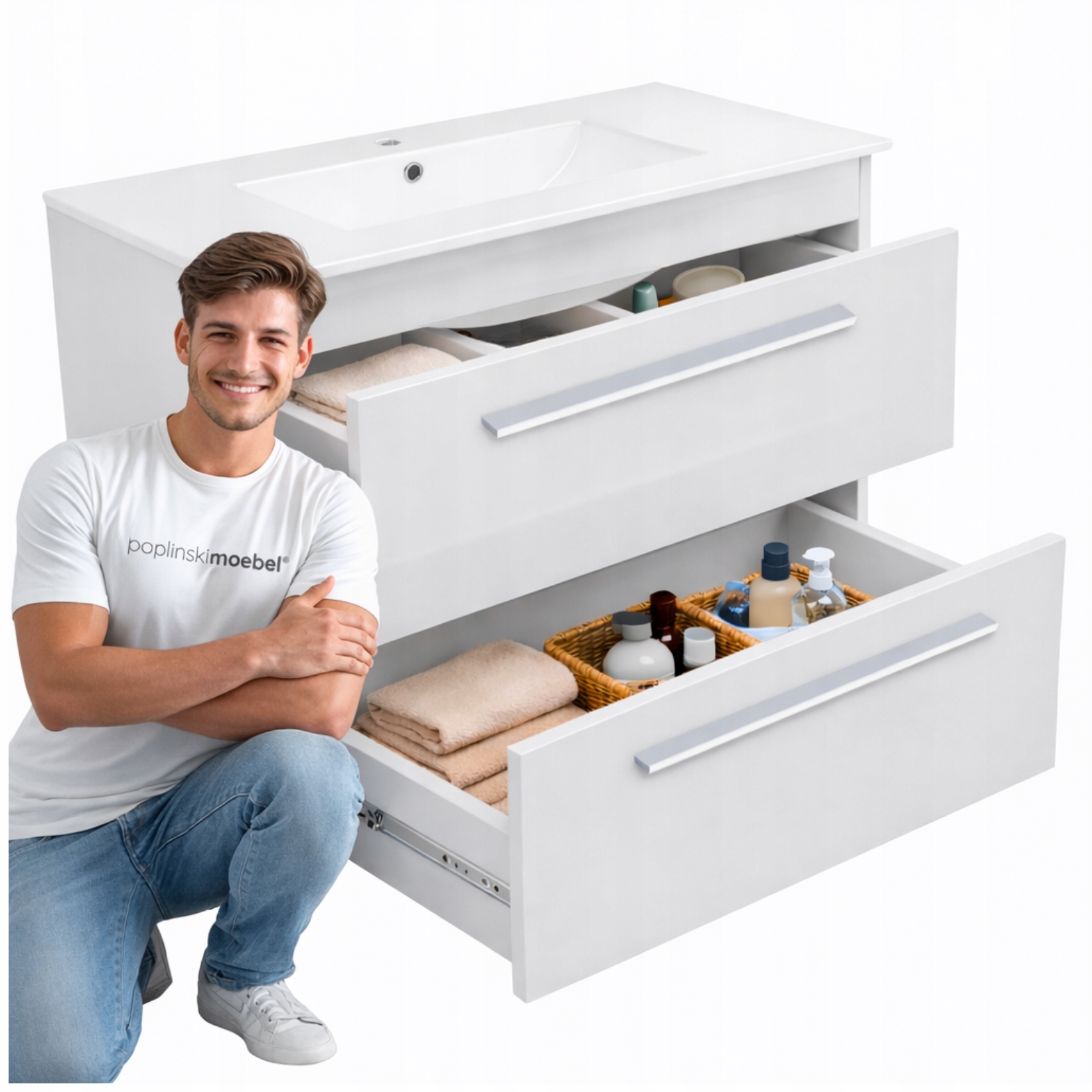 Koupelnová skříňka s umyvadlem 80 x 40 Sada 2 závěsných zásuvek Bílý lesk