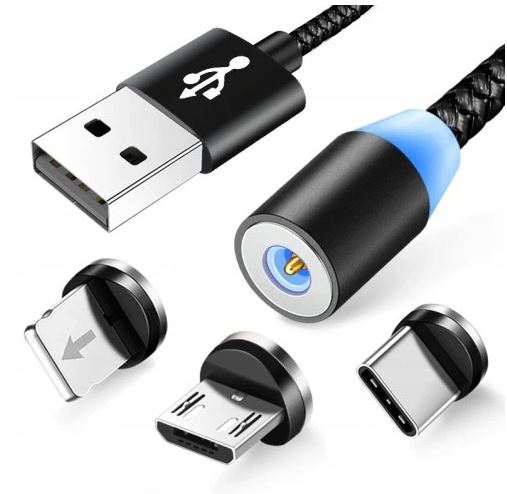 KABEL MAGNETYCZNY ŁADUJĄCY USB 3w1 LED ŁADOWARKA Kod producenta 5904734400707