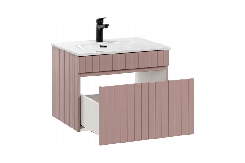 Różowa szafka łazienkowa wisząca z umywalką 60 cm Głębokość mebla 46 cm