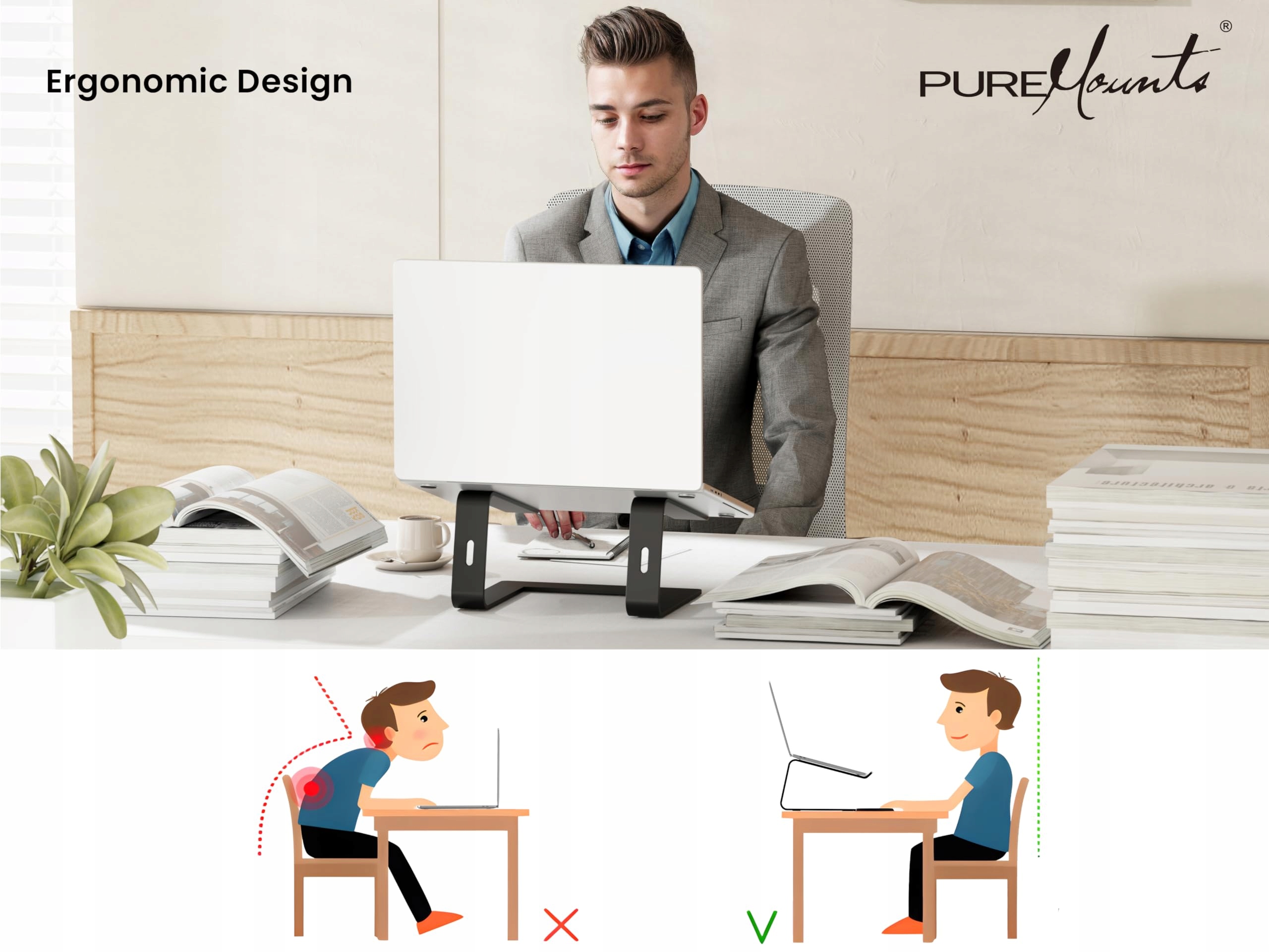 PUREMOUNTS Ergonomiczny Ultra-Cienki Aluminiowy Stojak Na Laptopa — miniatura 4