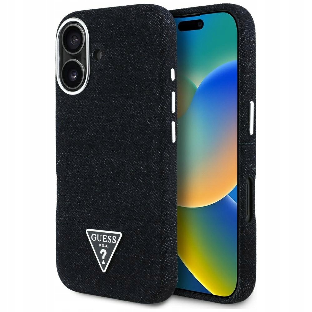 Etui Guess Denim Triangle Logo MagSafe do iPhone 16 czarny