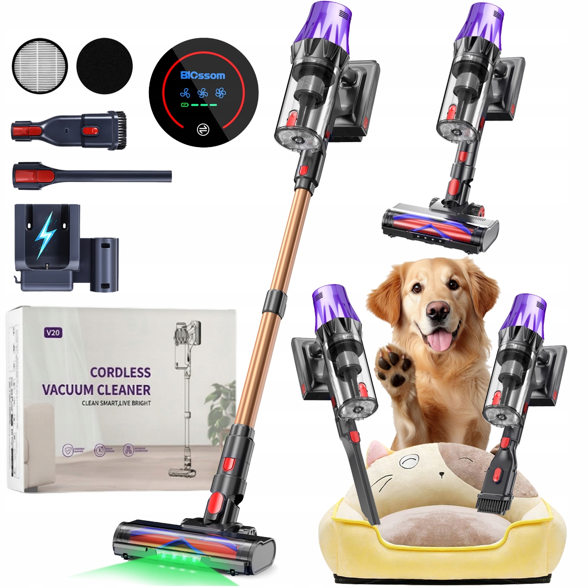 Vysavač Vertikální Cyklonový Bezsáčkový 650W 3V1 Výkonný Blossom V20
