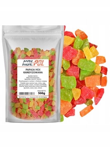 Levně 2x Papája Kandovaná Kostka 500g Sušená barevná sladká svačinka Kol-Pol