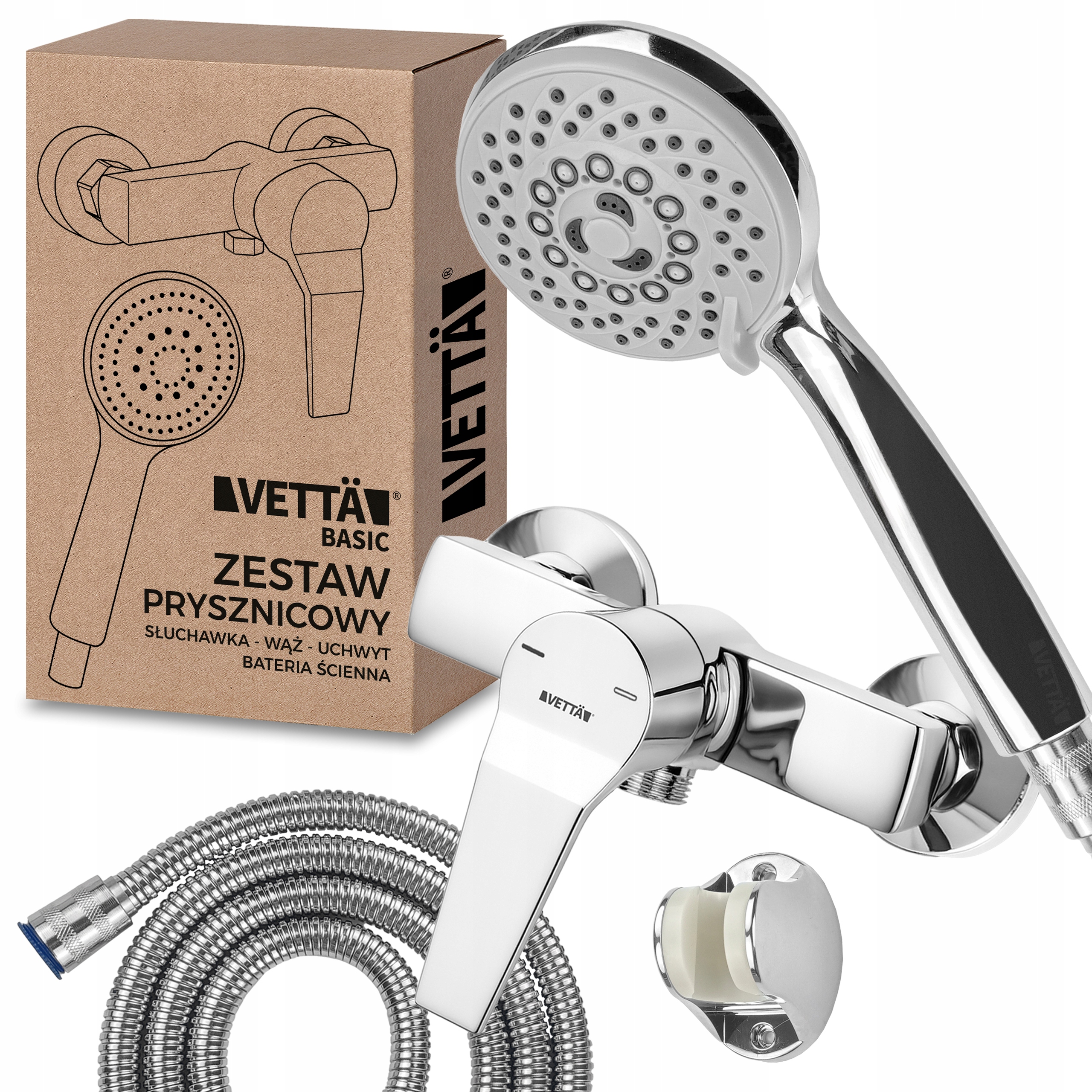Sprchový Set Sprchová Hlavice Hadice Držák 5 režimů Nástěnná baterie