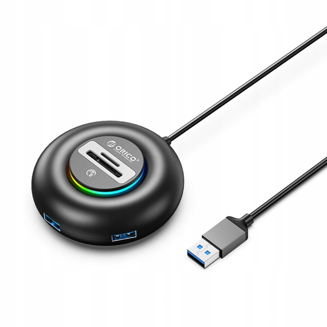 Hub Usb Orico YXR5-U3 Rgb 4-portowy Usb-a 3.0 z czytnikiem kart Sd i microS
