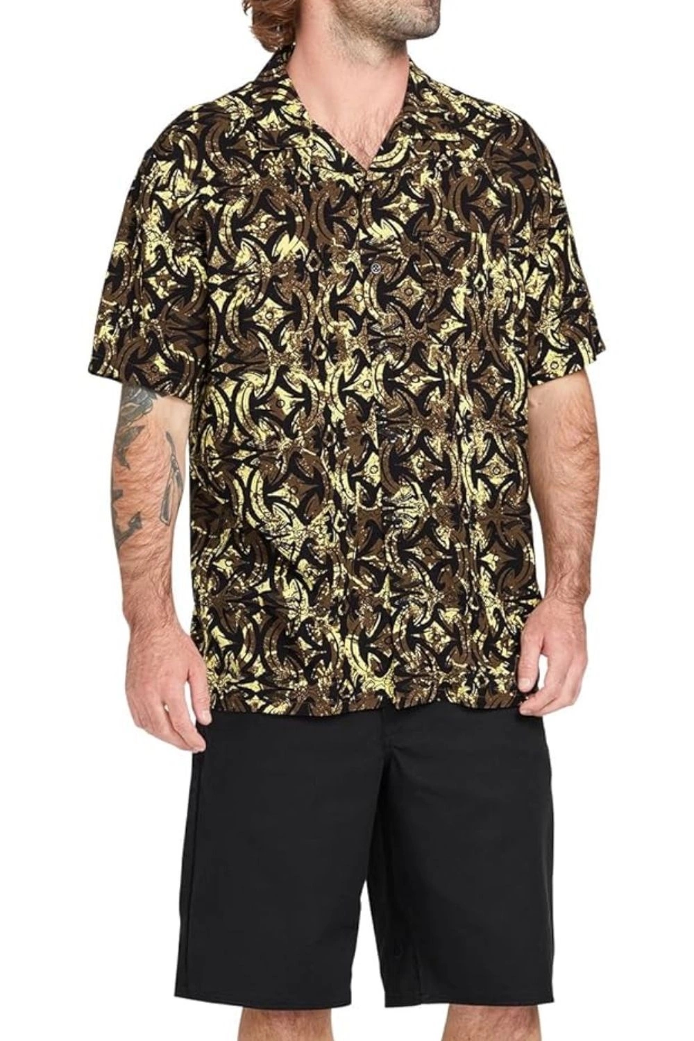 Pánská košile s krátkým rukávem Volcom, bavlněná, černá, na léto, vel. M