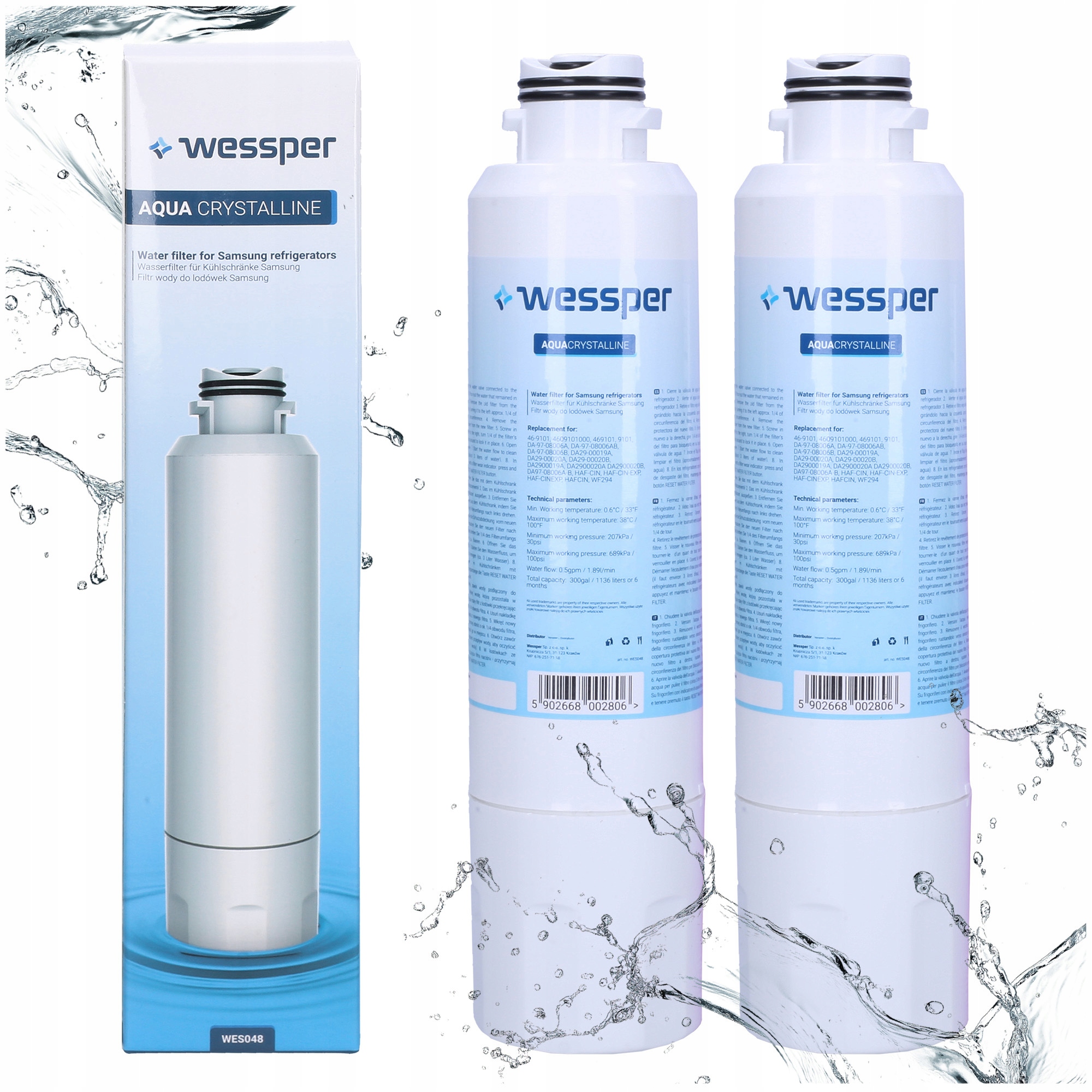 2x Filtr wody Wessper zamiennik Haf-cin DA29-00020B do lodówki Samsung