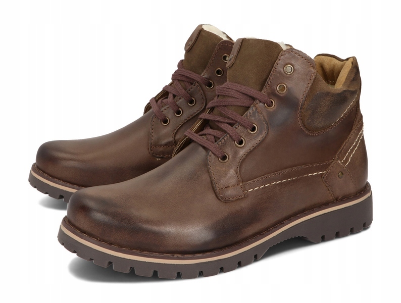 TRZEWIKI MĘSKIE BUTY OCIEPLANE SKÓRA 885 BRĄZ 40 Długość wkładki 26.5 cm