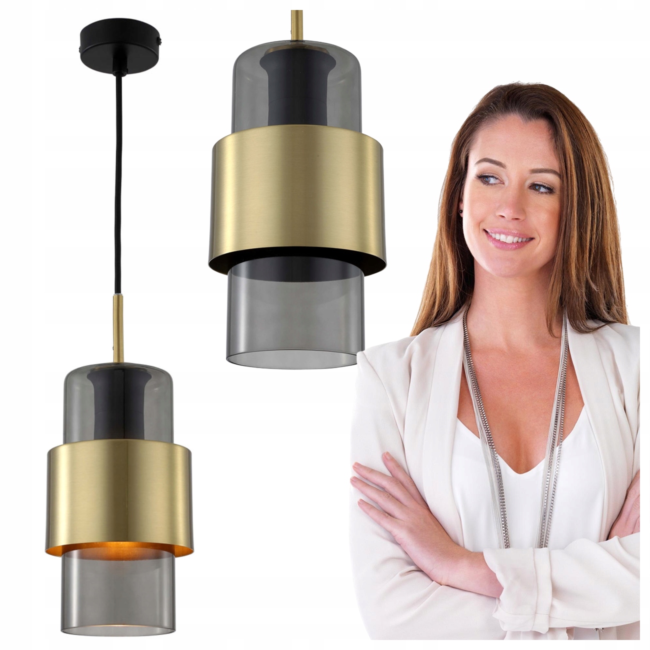 Závesná Lampa Tuba Light Prestige Mletá Dlhá Dymová Zlatá Sklenená E27