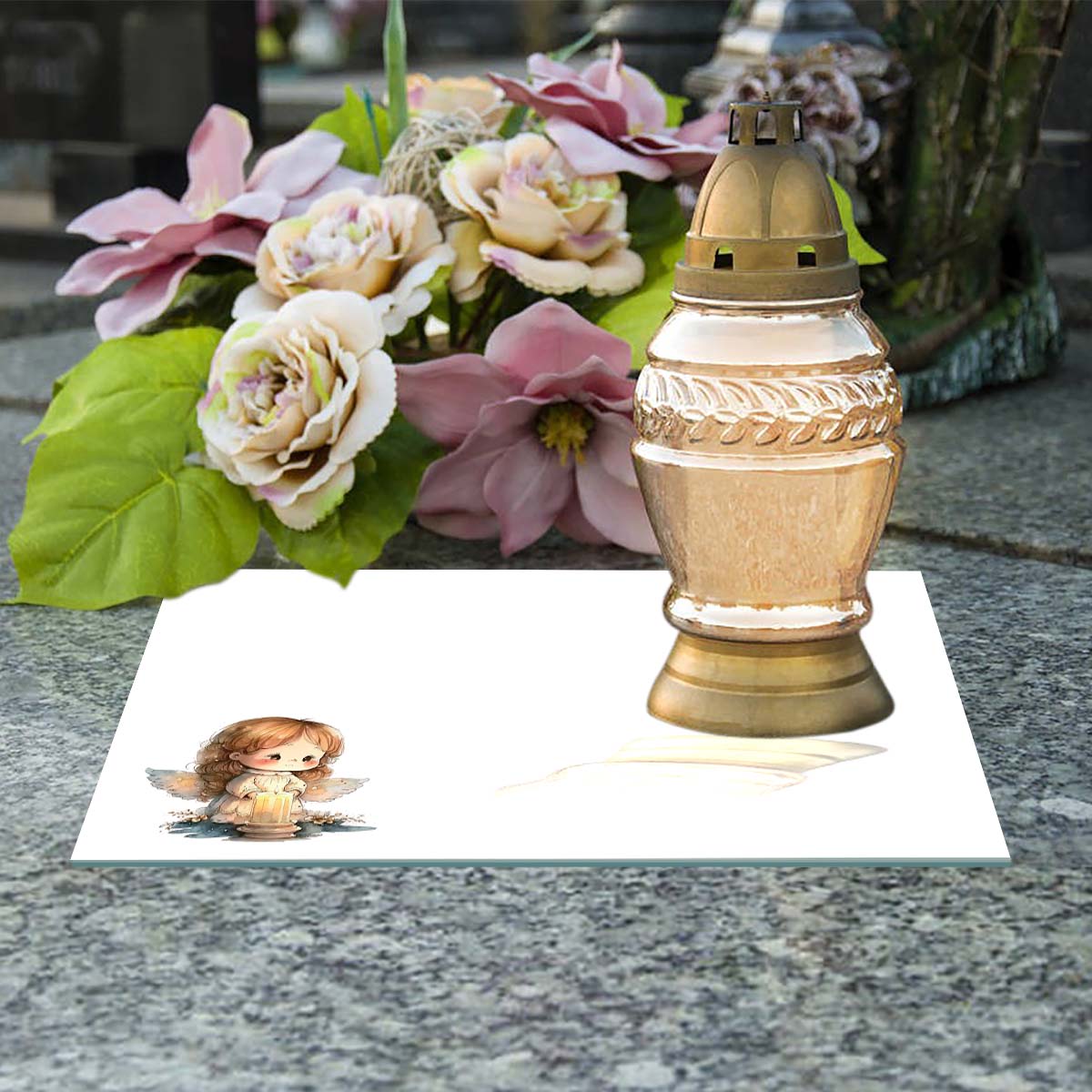 SZKLANA PODSTAWKA POD ZNICZE 25x25cm 554e Aniołek Szerokość produktu 25 cm