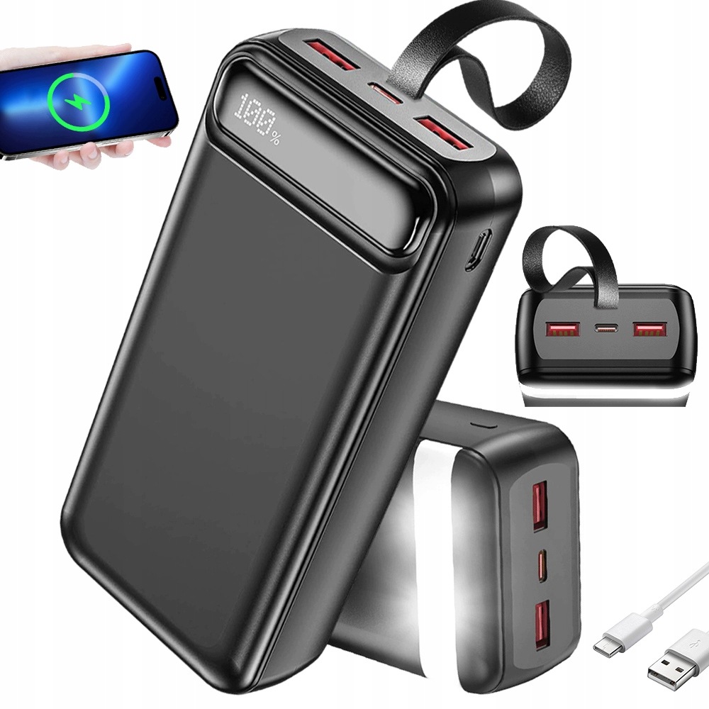 Powerbanka 50000 Mah Velká Kapacita Rychlé Nabíjení QC3.0 A QC4.0 Svítilna